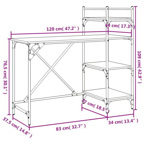 Компютърно бюро с рафтове кафяв дъб 120x47x109 см