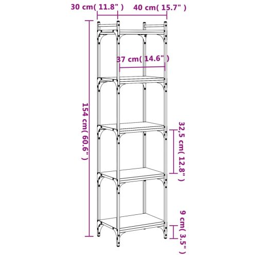 Библиотека 5 рафта сив сонома 40x30x154 см инженерно дърво