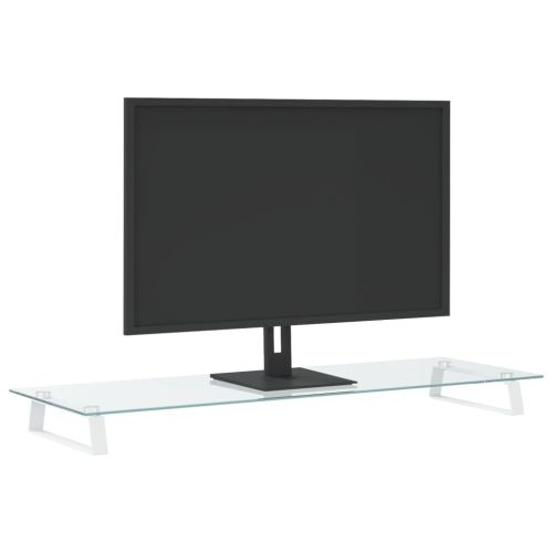 Стойка за монитор, бяла, 100x35x8 см, закалено стъкло и метал