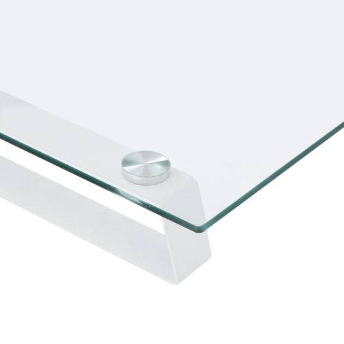 Стойка за монитор, бяла, 100x35x8 см, закалено стъкло и метал