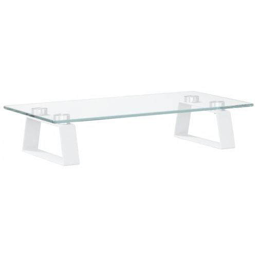 Стойка за монитор, бяла, 40x20x8 см, закалено стъкло и метал