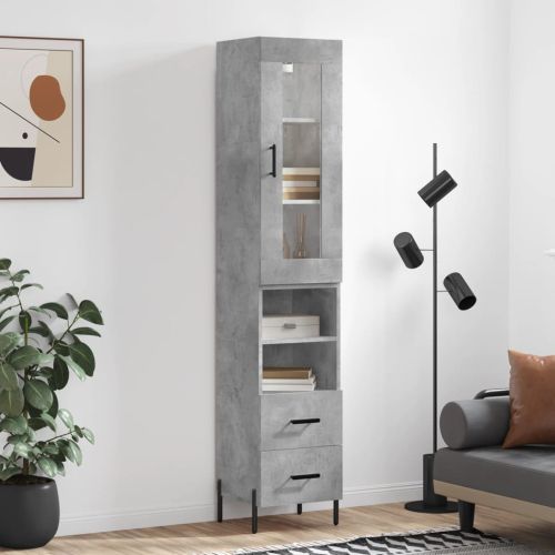 Висок шкаф, бетонно сив, 34,5x34x180 см, инженерно дърво