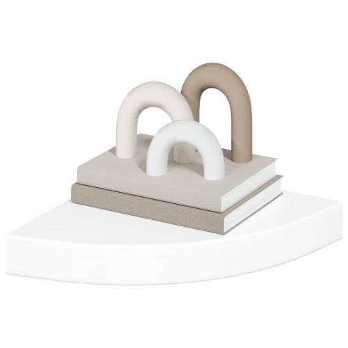 Плаващ ъглов рафт, бял гланц, 25x25x3,8 см, MDF