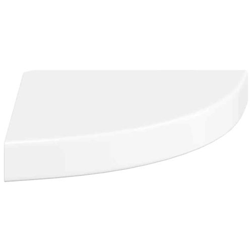 Плаващ ъглов рафт, бял гланц, 25x25x3,8 см, MDF