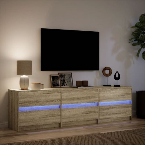 ТВ шкаф с LED, сонома дъб, 180x34x50 см, инженерно дърво