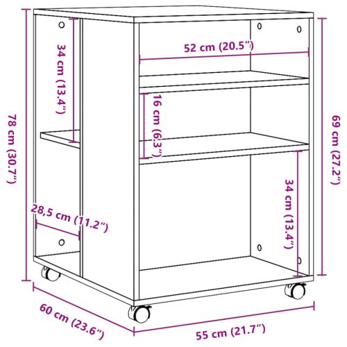 Помощна маса с колелца бяла 55x60x78 см инженерно дърво