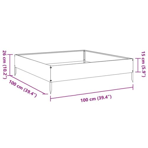 Градинско повдигнато легло, черно, 100x100x26 см, стомана