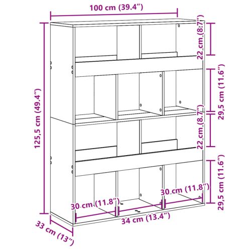 Разделител за стая сив сонома 100x33x125,5 см инженерно дърво