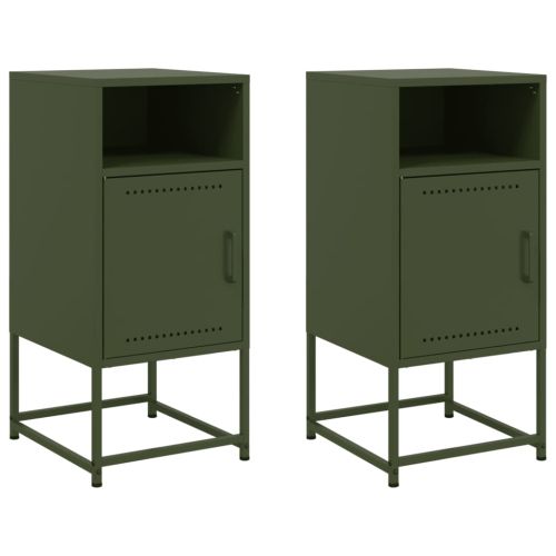 Нощни шкафчета 2 бр маслиненозелени 36x39x78 см стомана