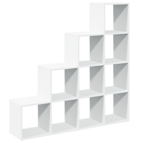 Разделител за стая / библиотека, бял, 4 нива, 131,5x29x131,5 см