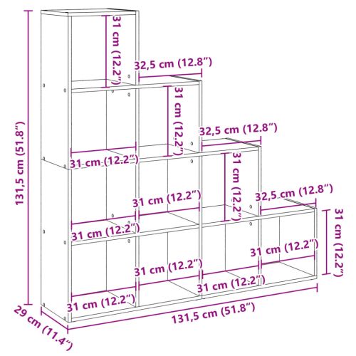 Разделител за стая / библиотека, бял, 4 нива, 131,5x29x131,5 см