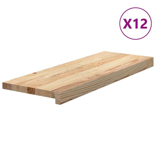Стълбищни стъпала, 12 бр, 70x25x2 см, необработен масивен дъб