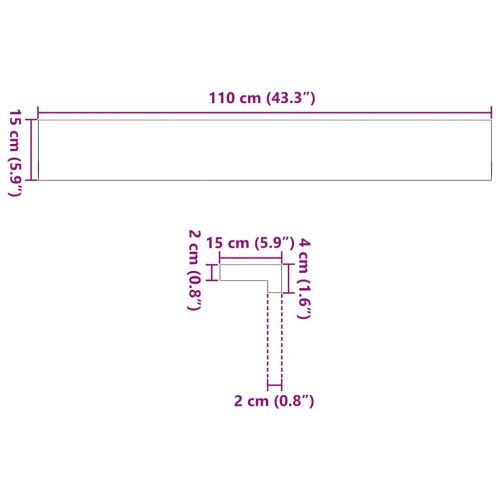 Прозоречни первази, 2 бр, 110x15x2 см, необработен масивен дъб