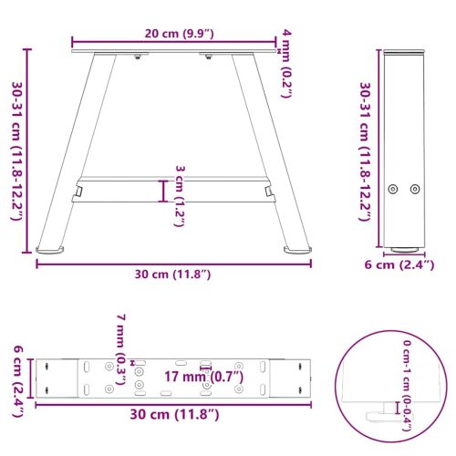 Крака за масичка за кафе, А-образни, 2 бр., антрацит, 30x(30-31) см, стомана