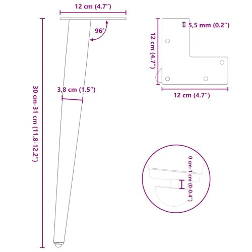 Крака за масичка за кафе, конична форма, 4 бр., черни, 30-31 см, стомана