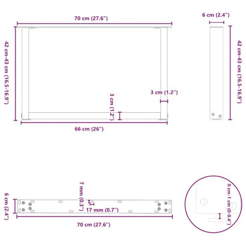 Крака за масичка за кафе, U-образни, 2 бр., антрацит, 70 x (42-43) см, стомана