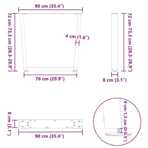 Крака за трапезна маса, V-образни, 3 бр., антрацит, 90x(72-73,3) см, стомана