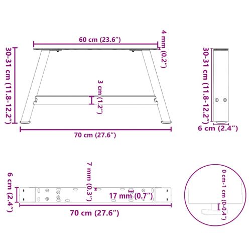 Крака за масичка за кафе, А-образни, 2 бр., бели, 70 x (30-31) см, стомана