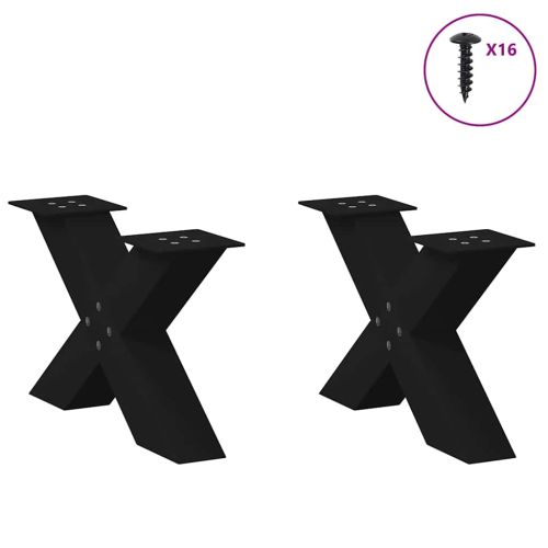 Крака за масичка за кафе, X-образни, 2 бр., черни, 50 x (30-31) см, стомана