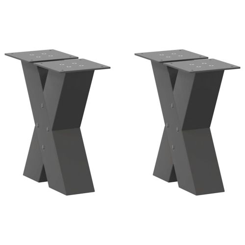 Крака за масичка за кафе, X-образни, 2 бр., антрацит, 40x(30-31) см, стомана