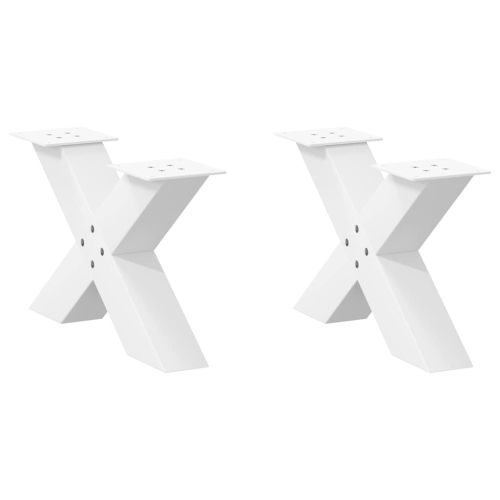 Крака за масичка за кафе, X-образни, 2 бр., бели, 60 x (30-31) см, стомана