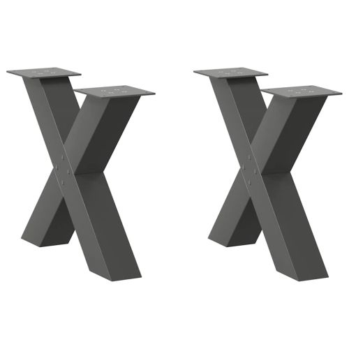Крака за масичка за кафе, X-образни, 2 бр., антрацит, 60 x (42-43) см, стомана