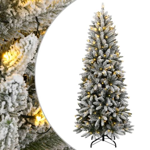 Изкуствена коледна елха с 300 LED и флокиран сняг 240 см