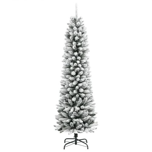 Изкуствена тънка коледна елха с флокиран сняг 210 cm PVC&PE