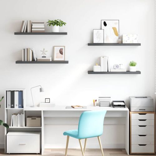 Окачени стенни рафтове, 4 бр, сив гланц, 90x23,5x3,8 см, МДФ