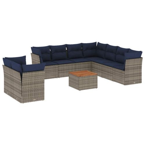 Градински комплект диван с възглавници 10 части сив полиратан