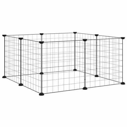 8-панелен кът за домашни любимци, черен, 70x70x35 см, стомана