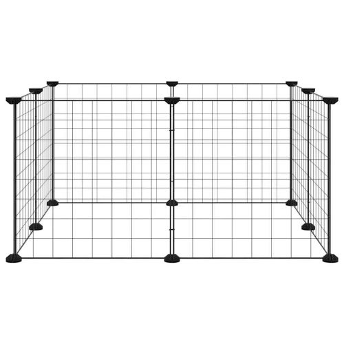 8-панелен кът за домашни любимци, черен, 70x70x35 см, стомана