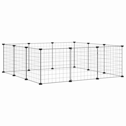 Клетка за домашни любимци с 12 панела и врата, черна, 105x105x35 см, стомана