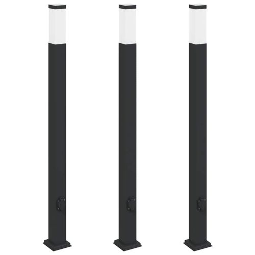Осветителни стълбове с контакт, 3 бр., 110 см, черни, IP44