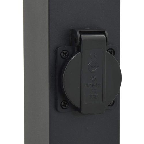 Осветителни стълбове с контакт, 3 бр., 110 см, черни, IP44