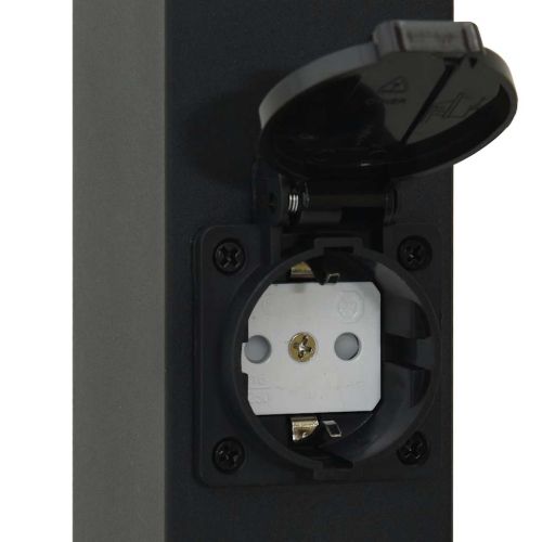 Осветителни стълбове с контакт, 3 бр., 110 см, черни, IP44