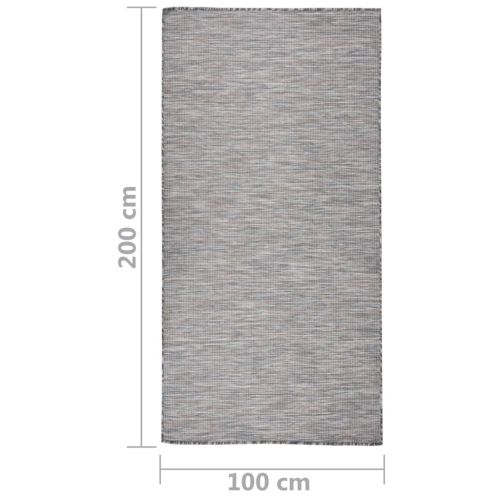 Градински плоскотъкан килим, 100x200 см, кафяво и синьо
