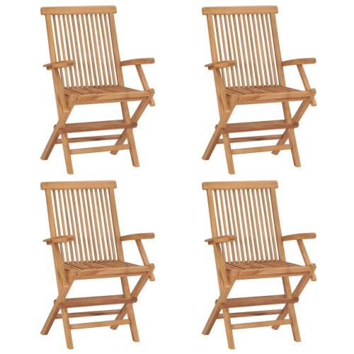 Сгъваеми столове с бордо червени възглавници, 4 бр., масивно тиково дърво