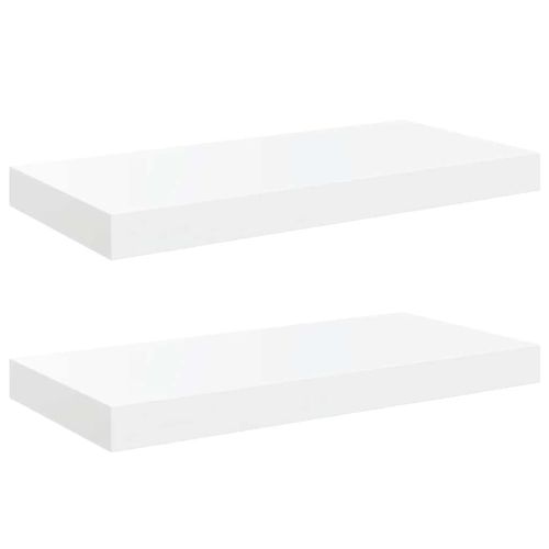 Окачени стенни рафтове, 2 бр, бял гланц, 50x23,5x3,8 см, МДФ