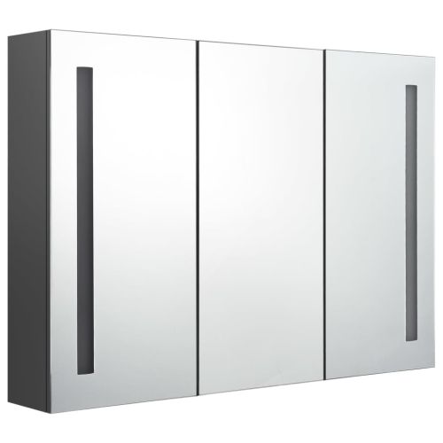 LED шкаф с огледало за баня, 89x14x62 см, сив
