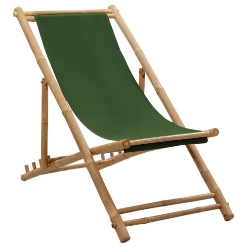 Стол шезлонг, бамбук и канава, зелен