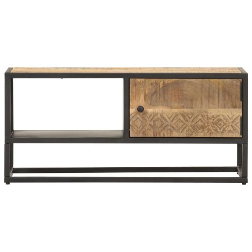 TV шкаф с резбована врата, 90x30x40 см, грубо мангово дърво