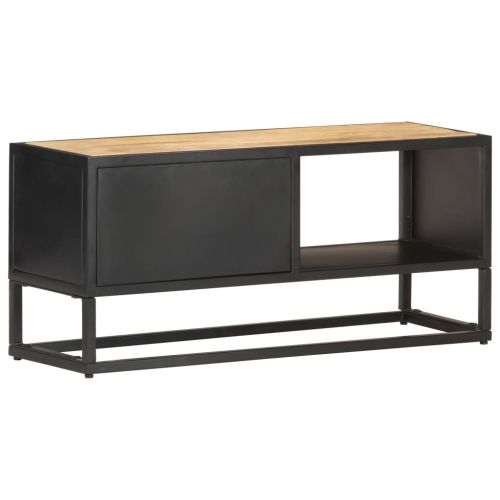 TV шкаф с резбована врата, 90x30x40 см, грубо мангово дърво
