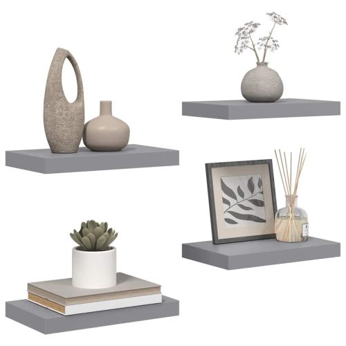 Окачени стенни рафтове, 4 бр, сиви, 40x23,5x3,8 см, МДФ
