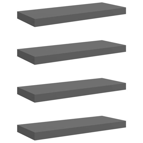 Окачени стенни рафтове, 4 бр, сив гланц, 60x23,5x3,8 см, МДФ