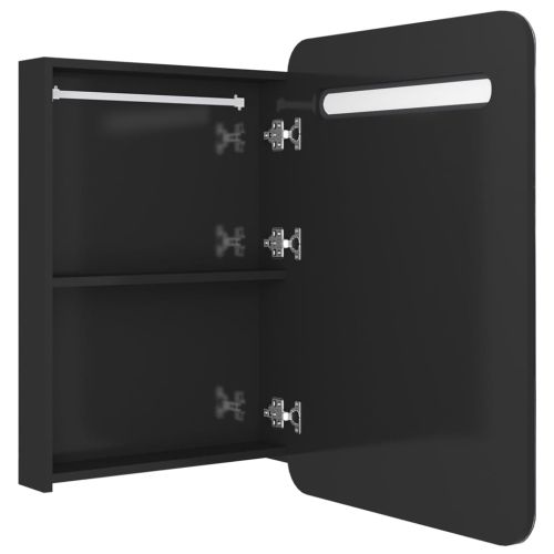 LED шкаф с огледало за баня, сияйно черно, 60x11x80 см
