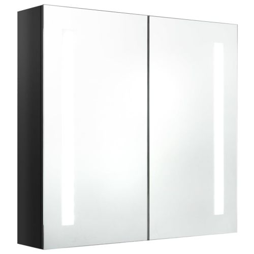LED шкаф с огледало за баня, сияйно черно, 62x14x60 см