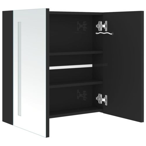 LED шкаф с огледало за баня, сияйно черно, 62x14x60 см