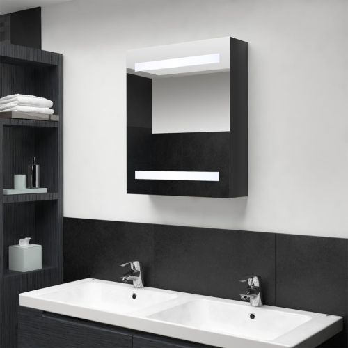 LED шкаф с огледало за баня, сияйно черно, 50x14x60 см