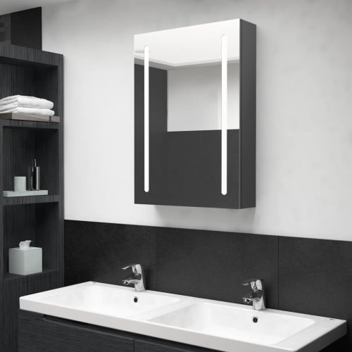 LED шкаф с огледало за баня, сив, 50x13x70 см